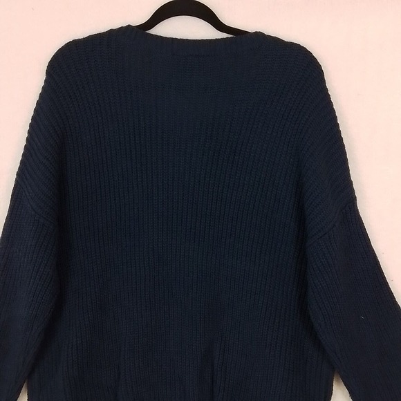 Lane Bryant Chunky Knit Sweater Size 14/16 in Navy w Hem Ties - Picture 8 of 11